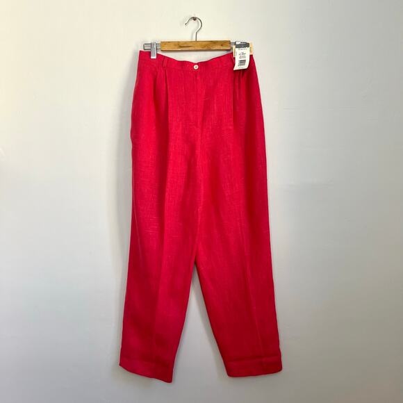 NWT Vintage 90s Harvé Benard Hot Pink 100% Linen High-Waisted Pleated Pants 8 - Picture 2 of 10